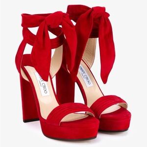 Jimmy Choo Suede Platform Sandals Kaytrin 120 Wraparound Strap